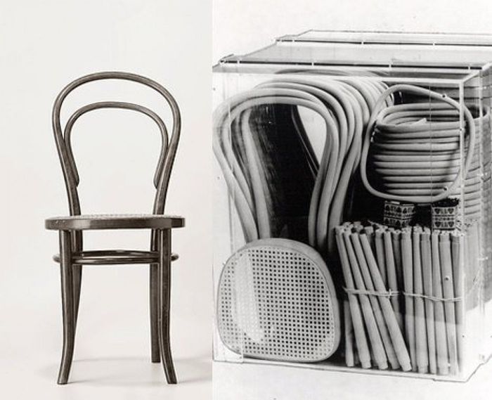 Самая известная модель Братьев Тонет. Модель №14. В разобранном виде три дюжины стульев помещались в ящик обьемом 1 м. куб. Выпускался с 1859 года.